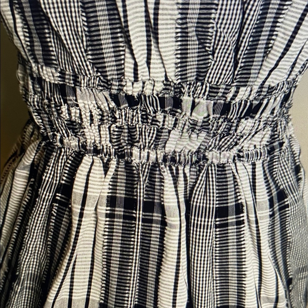 Anthropologie Black White Plaid Tiered Mini Dress - Picture 3 of 4